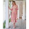 imageBTFBM Women Summer Dresses 2025 Casual Flowy Beach Square Neck Puff Short Sleeve Smocked Back Boho Floral Long Maxi DressFloral White Red