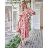 imageBTFBM Women Summer Dresses 2025 Casual Flowy Beach Square Neck Puff Short Sleeve Smocked Back Boho Floral Long Maxi DressFloral White Red