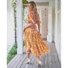 imageBTFBM Women Summer Dresses 2025 Casual Flowy Beach Square Neck Puff Short Sleeve Smocked Back Boho Floral Long Maxi DressFloral Yellow