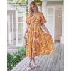 imageBTFBM Women Summer Dresses 2025 Casual Flowy Beach Square Neck Puff Short Sleeve Smocked Back Boho Floral Long Maxi DressFloral Yellow