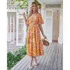 imageBTFBM Women Summer Dresses 2025 Casual Flowy Beach Square Neck Puff Short Sleeve Smocked Back Boho Floral Long Maxi DressFloral Yellow
