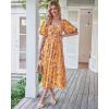 imageBTFBM Women Summer Dresses 2025 Casual Flowy Beach Square Neck Puff Short Sleeve Smocked Back Boho Floral Long Maxi DressFloral Yellow