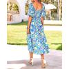 imageBTFBM Women Summer Dresses 2025 Casual Flowy Beach Square Neck Puff Short Sleeve Smocked Back Boho Floral Long Maxi DressPrint Blue