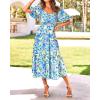 imageBTFBM Women Summer Dresses 2025 Casual Flowy Beach Square Neck Puff Short Sleeve Smocked Back Boho Floral Long Maxi DressPrint Blue