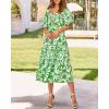 imageBTFBM Women Summer Dresses 2025 Casual Flowy Beach Square Neck Puff Short Sleeve Smocked Back Boho Floral Long Maxi DressPrint Grass Green