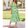 imageBTFBM Women Summer Dresses 2025 Casual Flowy Beach Square Neck Puff Short Sleeve Smocked Back Boho Floral Long Maxi DressPrint Grass Green
