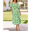 imageBTFBM Women Summer Dresses 2025 Casual Flowy Beach Square Neck Puff Short Sleeve Smocked Back Boho Floral Long Maxi DressPrint Grass Green