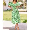 imageBTFBM Women Summer Dresses 2025 Casual Flowy Beach Square Neck Puff Short Sleeve Smocked Back Boho Floral Long Maxi DressPrint Grass Green