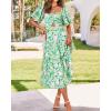 imageBTFBM Women Summer Dresses 2025 Casual Flowy Beach Square Neck Puff Short Sleeve Smocked Back Boho Floral Long Maxi DressPrint Green