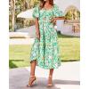 imageBTFBM Women Summer Dresses 2025 Casual Flowy Beach Square Neck Puff Short Sleeve Smocked Back Boho Floral Long Maxi DressPrint Green