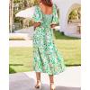 imageBTFBM Women Summer Dresses 2025 Casual Flowy Beach Square Neck Puff Short Sleeve Smocked Back Boho Floral Long Maxi DressPrint Green