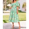 imageBTFBM Women Summer Dresses 2025 Casual Flowy Beach Square Neck Puff Short Sleeve Smocked Back Boho Floral Long Maxi DressPrint Green