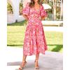 imageBTFBM Women Summer Dresses 2025 Casual Flowy Beach Square Neck Puff Short Sleeve Smocked Back Boho Floral Long Maxi DressPrint Pink