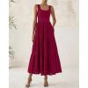 imageBTFBM Women Summer Eyelet Midi Dresses Casual Spring 2025 Sleeveless A Line Flowy Vacation Beach Wedding Guest Sun DressDark Red