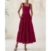 imageBTFBM Women Summer Eyelet Midi Dresses Casual Spring 2025 Sleeveless A Line Flowy Vacation Beach Wedding Guest Sun DressDark Red
