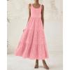 imageBTFBM Women Summer Eyelet Midi Dresses Casual Spring 2025 Sleeveless A Line Flowy Vacation Beach Wedding Guest Sun DressPink