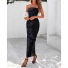 imageBTFBM Womens Floral Maxi Dresses Summer 2025 Strapless Tube Bodycon Mesh Layered Cocktail Party Wedding Guest DressFloral Black