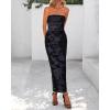 imageBTFBM Womens Floral Maxi Dresses Summer 2025 Strapless Tube Bodycon Mesh Layered Cocktail Party Wedding Guest DressFloral Black