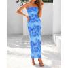 imageBTFBM Womens Floral Maxi Dresses Summer 2025 Strapless Tube Bodycon Mesh Layered Cocktail Party Wedding Guest DressLeaves Blue