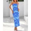 imageBTFBM Womens Floral Maxi Dresses Summer 2025 Strapless Tube Bodycon Mesh Layered Cocktail Party Wedding Guest DressLeaves Blue