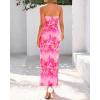 imageBTFBM Womens Floral Maxi Dresses Summer 2025 Strapless Tube Bodycon Mesh Layered Cocktail Party Wedding Guest DressLeaves Pink