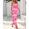 imageBTFBM Womens Floral Maxi Dresses Summer 2025 Strapless Tube Bodycon Mesh Layered Cocktail Party Wedding Guest DressLeaves Pink