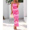 imageBTFBM Womens Floral Maxi Dresses Summer 2025 Strapless Tube Bodycon Mesh Layered Cocktail Party Wedding Guest DressLeaves Pink