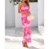 imageBTFBM Womens Floral Maxi Dresses Summer 2025 Strapless Tube Bodycon Mesh Layered Cocktail Party Wedding Guest DressLeaves Pink