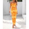 imageBTFBM Womens Floral Maxi Dresses Summer 2025 Strapless Tube Bodycon Mesh Layered Cocktail Party Wedding Guest DressLeaves Yellow