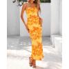 imageBTFBM Womens Floral Maxi Dresses Summer 2025 Strapless Tube Bodycon Mesh Layered Cocktail Party Wedding Guest DressLeaves Yellow
