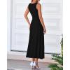 imageBTFBM Womens Midi Bodycon Tank Dress Summer Crewneck Rib Knit Sleeveless Pleated Swing A Line Business Casual DressesBlack