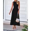 imageBTFBM Womens Midi Bodycon Tank Dress Summer Crewneck Rib Knit Sleeveless Pleated Swing A Line Business Casual DressesBlack