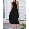 imageBTFBM Womens Midi Bodycon Tank Dress Summer Crewneck Rib Knit Sleeveless Pleated Swing A Line Business Casual DressesBlack