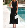 imageBTFBM Womens Midi Bodycon Tank Dress Summer Crewneck Rib Knit Sleeveless Pleated Swing A Line Business Casual DressesBlack