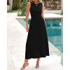 imageBTFBM Womens Midi Bodycon Tank Dress Summer Crewneck Rib Knit Sleeveless Pleated Swing A Line Business Casual DressesBlack
