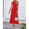 imageBTFBM Womens Midi Bodycon Tank Dress Summer Crewneck Rib Knit Sleeveless Pleated Swing A Line Business Casual DressesBrick Red