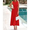 imageBTFBM Womens Midi Bodycon Tank Dress Summer Crewneck Rib Knit Sleeveless Pleated Swing A Line Business Casual DressesBrick Red