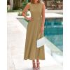 imageBTFBM Womens Midi Bodycon Tank Dress Summer Crewneck Rib Knit Sleeveless Pleated Swing A Line Business Casual DressesCamel