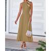 imageBTFBM Womens Midi Bodycon Tank Dress Summer Crewneck Rib Knit Sleeveless Pleated Swing A Line Business Casual DressesCamel