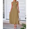 imageBTFBM Womens Midi Bodycon Tank Dress Summer Crewneck Rib Knit Sleeveless Pleated Swing A Line Business Casual DressesCamel