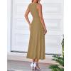 imageBTFBM Womens Midi Bodycon Tank Dress Summer Crewneck Rib Knit Sleeveless Pleated Swing A Line Business Casual DressesCamel