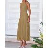 imageBTFBM Womens Midi Bodycon Tank Dress Summer Crewneck Rib Knit Sleeveless Pleated Swing A Line Business Casual DressesCamel