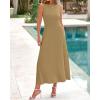 imageBTFBM Womens Midi Bodycon Tank Dress Summer Crewneck Rib Knit Sleeveless Pleated Swing A Line Business Casual DressesCamel