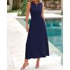 imageBTFBM Womens Midi Bodycon Tank Dress Summer Crewneck Rib Knit Sleeveless Pleated Swing A Line Business Casual DressesNavy