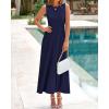 imageBTFBM Womens Midi Bodycon Tank Dress Summer Crewneck Rib Knit Sleeveless Pleated Swing A Line Business Casual DressesNavy
