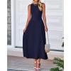 imageBTFBM Womens Midi Bodycon Tank Dress Summer Crewneck Rib Knit Sleeveless Pleated Swing A Line Business Casual DressesNavy