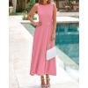 imageBTFBM Womens Midi Bodycon Tank Dress Summer Crewneck Rib Knit Sleeveless Pleated Swing A Line Business Casual DressesPink