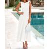 imageBTFBM Womens Midi Bodycon Tank Dress Summer Crewneck Rib Knit Sleeveless Pleated Swing A Line Business Casual DressesWhite