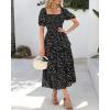 imageBTFBM Womens Square Neck Smocked Dress Summer Puff Short Sleeve Floral Casual Ruffle Tiered Maxi Wedding Guest DressesDot Black Multicolor