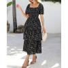 imageBTFBM Womens Square Neck Smocked Dress Summer Puff Short Sleeve Floral Casual Ruffle Tiered Maxi Wedding Guest DressesDot Black Multicolor